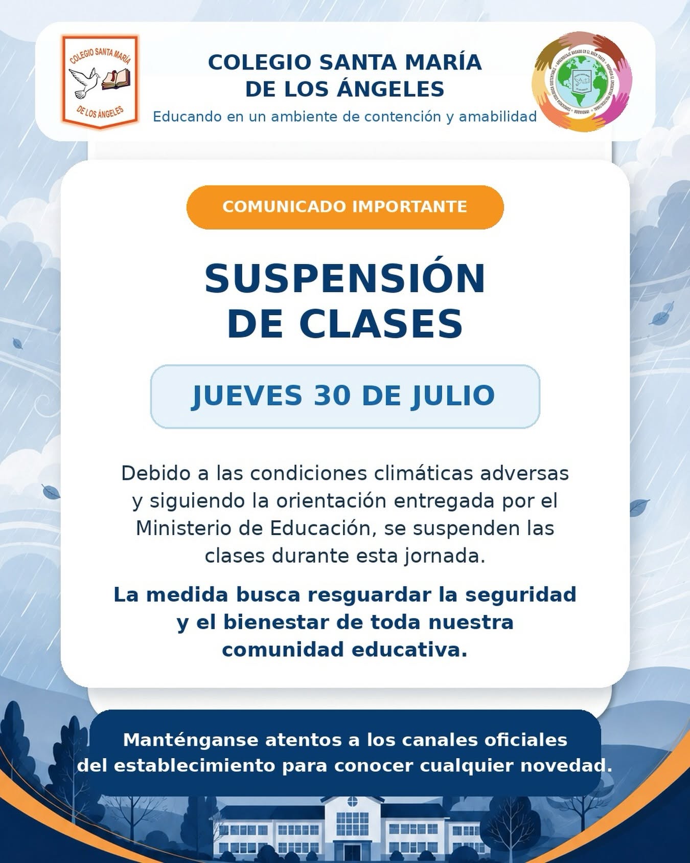 Suspensión de clases jueves 30 de julio 2026