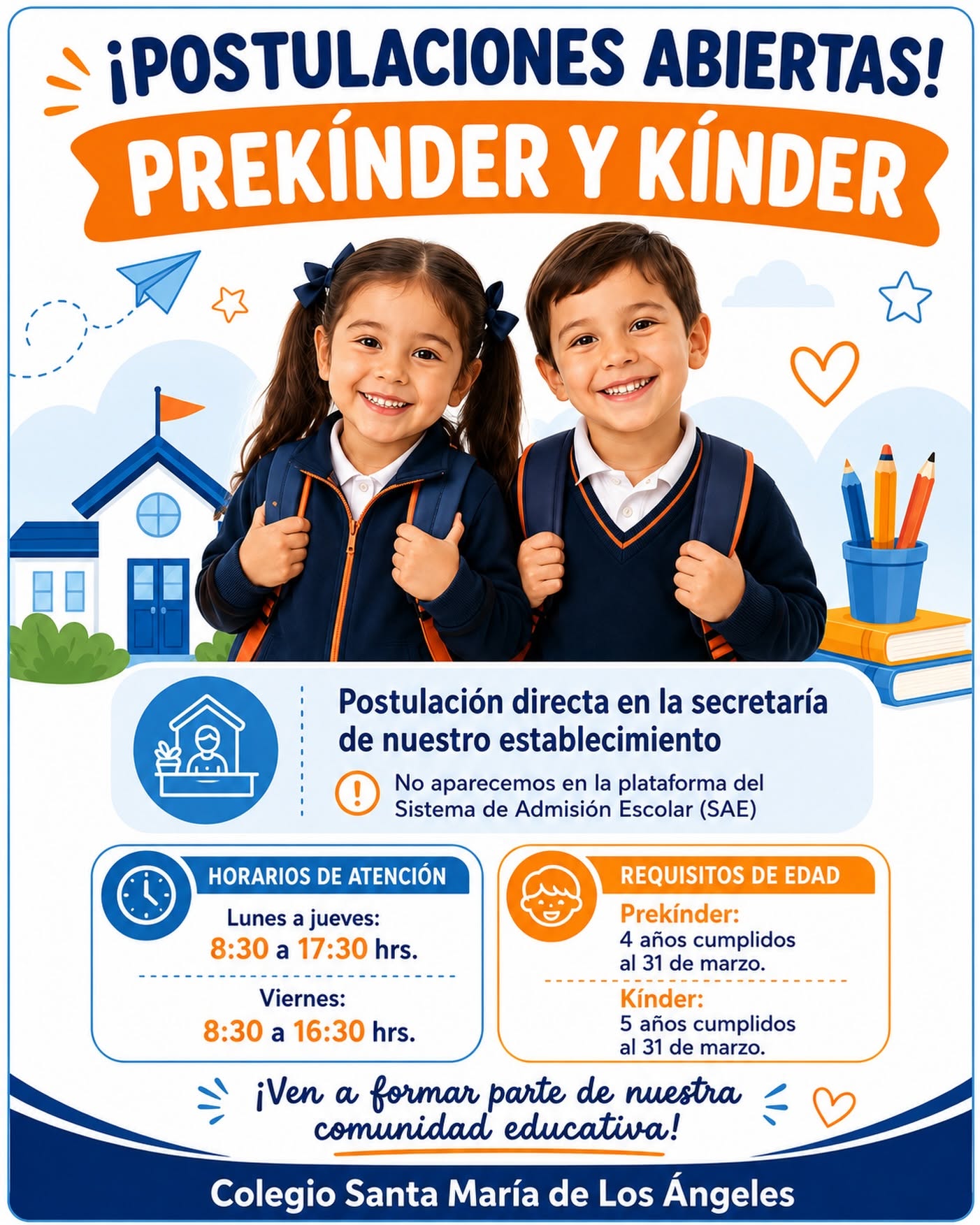 Postulaciones abiertas para Prekínder y Kínder 2027